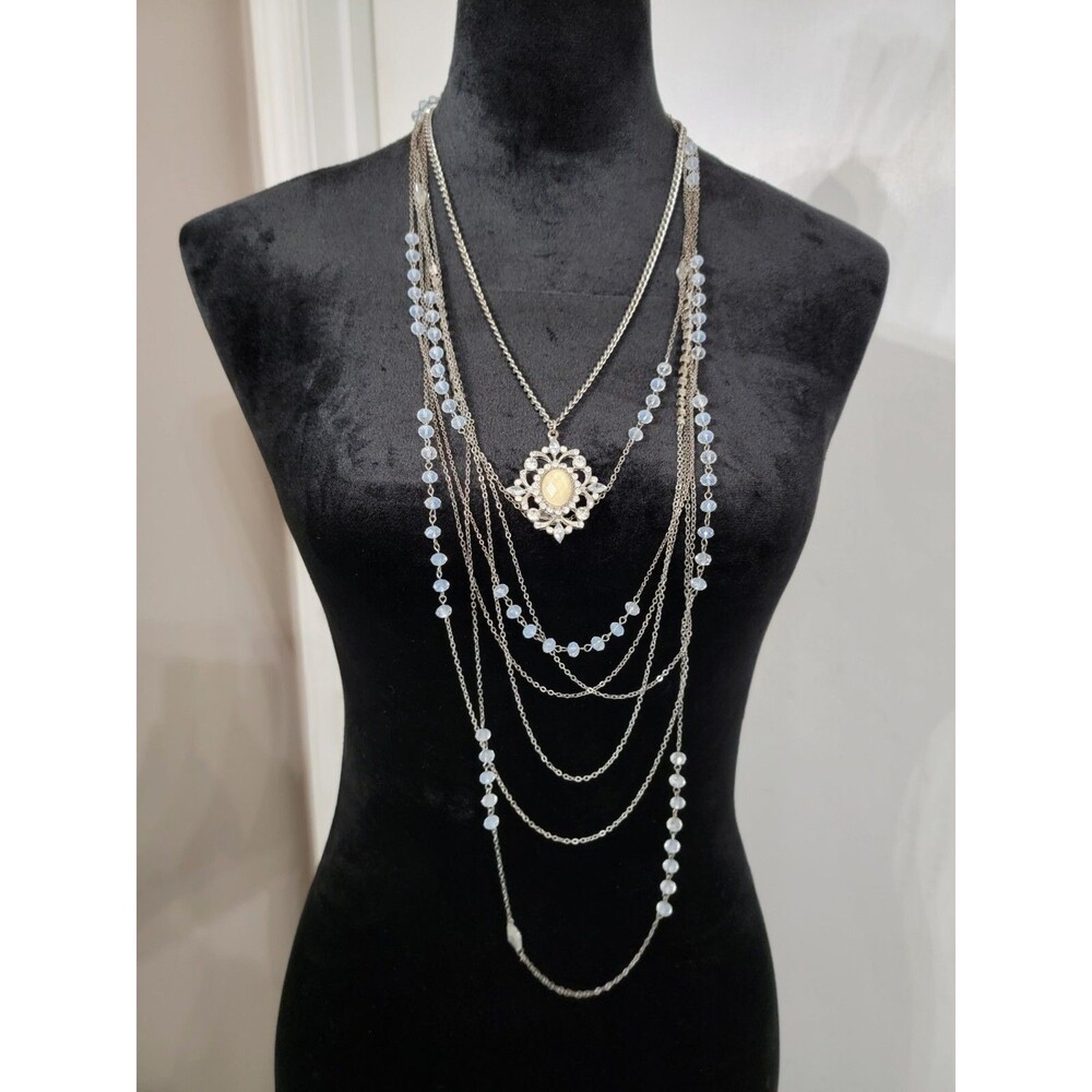 Silver And Baby Blue Colored Layered Necklace